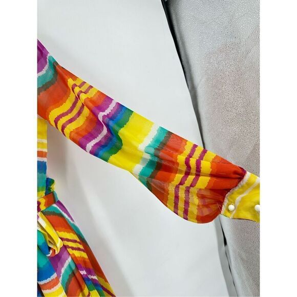 Corrida Women's Rainbow Striped Balloon Sleeve Wrap Maxi Dress Multi-Color Small - Picture 6 of 9